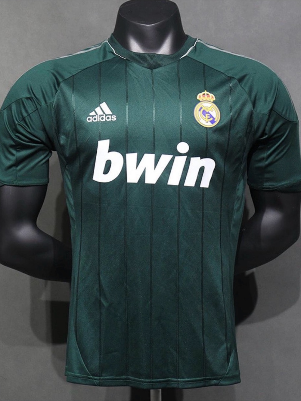 adidas Men's Dark Green Real Madrid Football Jersey with White Sponsor Logo